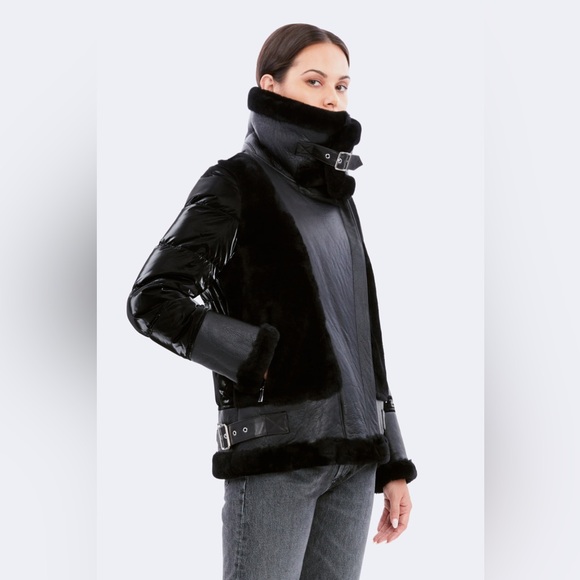 Dawn Levy Jackets & Blazers - Dawn Levy Mel Leather Shearling Mixed Media Moto Jacket Medium Black Womens